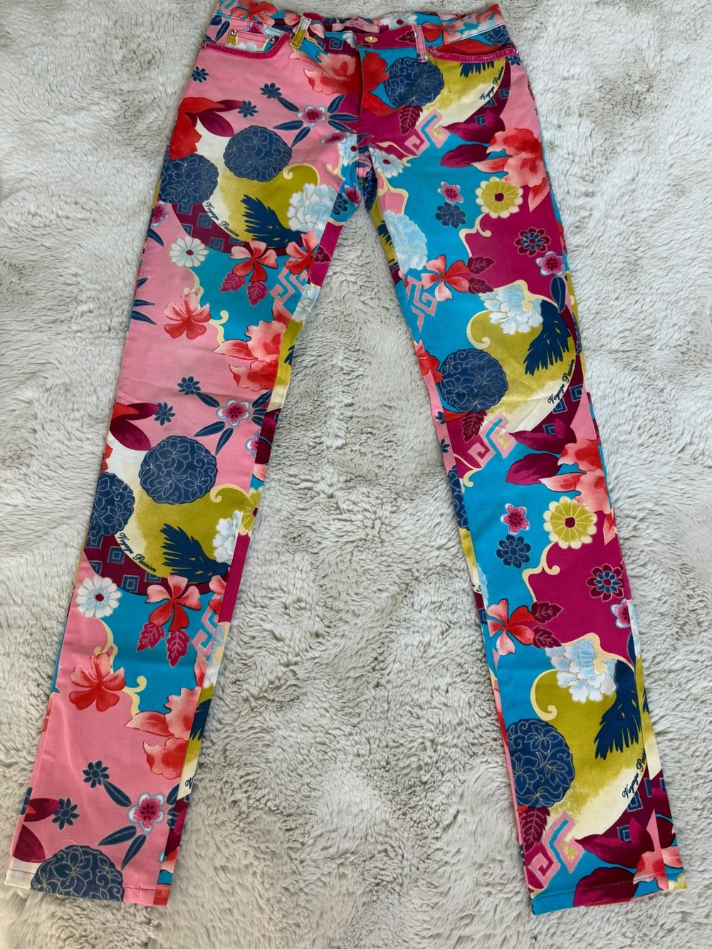 Voyage Passion Bright Floral Print Pants - Pink Multi with rhinestone trim